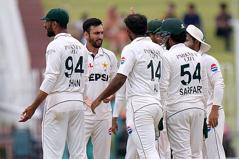 Pakistan vs Bangladesh 2nd Test Day 5: Pakistan's Salman Ali Agha, second left, celebrates Bangladesh's Najmul Hossain Shanto's wicket